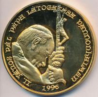 Bognár György (1944-) 1996. II. János Pál pápa látogatása Pannonhalmán aranyozott fém emlékérem (42mm) T:PP ujjlenyomatos
