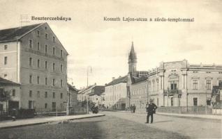 Besztercebánya, Kossuth Lajos utca, zárda templom, Első Besztercebányai Hengermalom (slant cut side; probably a piece from a postcard booklet)