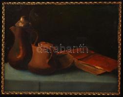 Székely jelzéssel: Csendélet, olaj, farost, díszes fa keretben, 38,5×30 cm