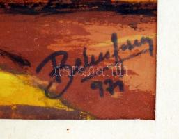 Olvashatatlan jelzéssel: Belső udvar, akvarell, papír, paszpartuban, üvegezett fa keretben, 48,5×33 ...