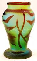 Kisméretű üveg váza, maratott, apró lekopásokkal, d: 5,5 cm, m: 13 cm