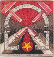 1921 Schima Bandi (1882-1959): Az orosz vörös forradalom. Vegyes technika. Futott lapként elküldve / 1921 The Russian revolution. Kronstadt. Mixed technique. 13x14 cm