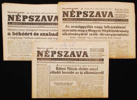 1949 a Népszava 3 db augusztusi lapszáma, különböző érdekes aktuális hírekkel, írásokkal pl. az új alkotmányról, stb.