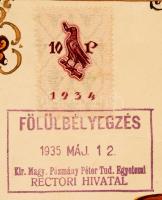 1935 Flóderer István gyógyszerész, okmánybélyeg szakíró gyógyszerészi diplomája. Kézzel festett, kar...