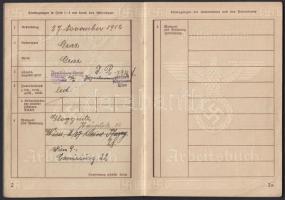 1939 Német birodalmi munkakönyv több bejegyzéssel