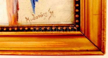 Madarász jelzéssel: Arapapagáj, olaj, farost, üvegezett keretben, 19×14 cm