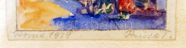 Prisca jelzéssel: Roma 1929, akvarell, papír, üvegezett fa keretben, 12×8,5 cm