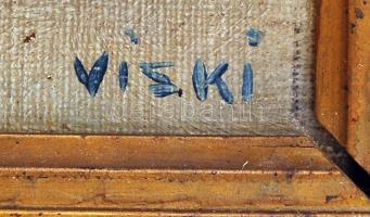 Viski jelzéssel: Lovas kocsi. Olaj, vászon, antik keretben, 55×80 cm