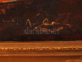 Olvashatatlan jelzéssel: Virágcsendélet, olaj, fa, díszesen faragott keretben, 44×33,5 cm