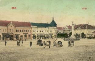 Dés, Főtér, bank, Polonyi üzlete, Bakó Mihály üzlete, Pollák Vilmos üzlete, Temetkezési Intézet / Main square, shops, bank, Funeral Company (EK)