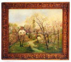 Végh jelzéssel: Tavasz a pataknál. Olaj, vászon, antik keretben, 58×69 cm