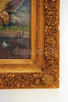 Nusa jelzéssel: Sárga ház a pataknál. Olaj, vászon, antik keretben, 60×80 cm