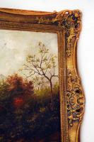 Mühle jelzéssel: Tájkép patakkal. Olaj, farost, antik keretben, 64×84 cm