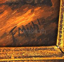 Mühle jelzéssel: Tájkép patakkal. Olaj, farost, antik keretben, 64×84 cm