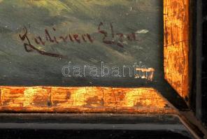 Lukirien jelzéssel: Barátnők. Olaj, fa lemez, antik keretben, 24×32 cm