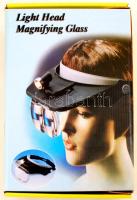 Lámpás fejnagyító, állítható fejmérettel, cserélhető nagyítólapokkal, saját dobozában, működik