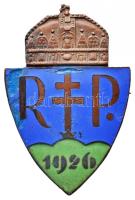 1926. R.P. 1926 jobboldali zománcozott bronz pártjelvény az 1926-os választásokról T:2- zománchiba Hungary 1926. R.P. 1926 right-wing enamelled bronze party badge from the parlamentary elections in 1926 C:VF enamel error