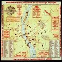 1932 Székesfővárosi Autóbúszüzem térképes tájékoztató az autóbuszvonalakról. Szép állapotban. 40x40 cm