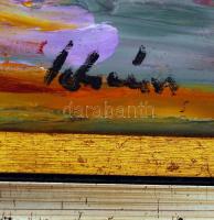 Schéner Mihály (1923-2009): Moulin rouge, olaj, farost, jelzett, fa keretben, 68,5×48 cm