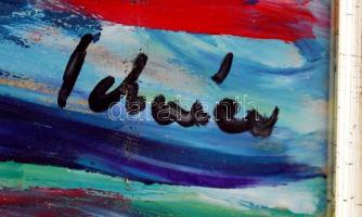 Schéner Mihály (1923-2009): Cannes-i tengerpart, olaj, farost, jelzett, fa keretben, 69×49 cm