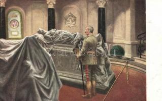 De Witt: Der Kaiser im Mausoleum am Sarge Kaiser Friedrichs / Wilhelm II in the mausoleum