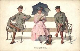 'Belagerung', Flirting officers, M.Munk Wien, Nr. 1119. artist signed (fl)