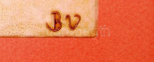 BV jelzéssel: Vörös tulipán. Tűzzománc, fém, jelzett, keretben, 9x14 cm