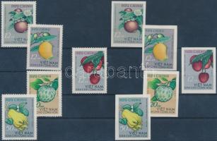 Tropical fruits perforated + imperforated sets, Trópusi gyümölcsök fogazott + vágott sor