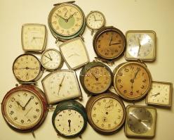 17db ébresztőóra 1930-50-60-as évekből, vegyes állapotban