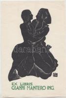 Armando Baldinelli (1908-2002): Ex libris Gianni Mantero. Linómetszet. A művész hátoldali bélyegzőjével. / Wood engraving. With seal of the artist. 19x13 cm