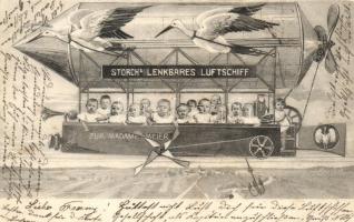 Storch's Lenkbares Luftschiff zur Madame Meier B.K.W.I. No. 765/5 / Zeppelin airship, babies (fa)