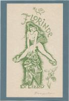 Michel Fingesten (1884-1943): Ex libris Florinde. Erotikus. Fametszet. Jelzett. / Wood-engraving, signed. 14x9 cm