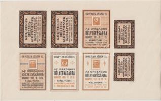 1921 Országos Bélyegvásár, különleges bélyeggyűjtemények kiáll. 4db klf színű nyolcas ív / National Stamp fair 4 sheets of 8.