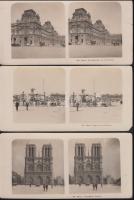 1903-4 Sztereó fotók, 3db: Paris: Notre dame, Place de Concorde, Les Tuileries.  9x14cm