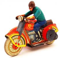 Lemezjáték oldalkocsis motoros kulccsal, 21x16 cm