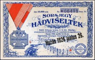 Budapest 1926. Sorsjegy a Hadviseltek Üdülő Otthona Javára 10.000K T:I- Hungary / Budapest 1926. Lottery for the invalides 10.000K C:AU