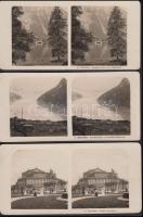 1903 Sztereó fotók, 9db vegyes Osztrák és német fényképek.  9x14cm