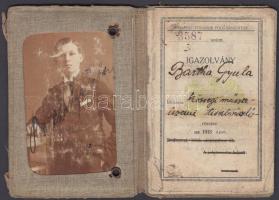 1918 Bartha Gyula, a világot megkerülő Bartha-Sulkowszky páros tagjának személyazonossági igazolványa