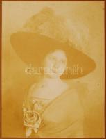 1900 Fénykép paszpartuban: Gaidusek Erzsi: Hölgy kalapban, művészfotó. 22x17cm