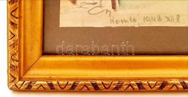 Olvashatatlan jelzéssel: Komló 1943 XII. 8., akvarell, papír, üvegezett fa keretben, 28×19 cm