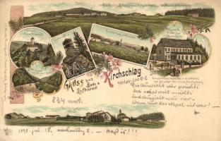 1898 Kirchschlag, Zauners Hotel und Badehaus, Schloss Wildberg, Giselawarte, litho (EB)