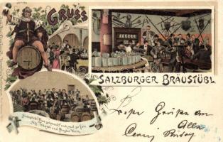 1899 Salzburg, Bräustübl / pub interior, litho (fa)