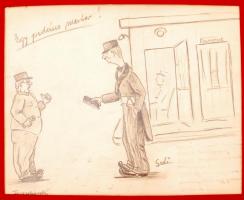 Gedő jelzéssel: Egy pedáns mester, pasztell, papír, paszpartuban, fa keretben, 25,5×20,5 cm