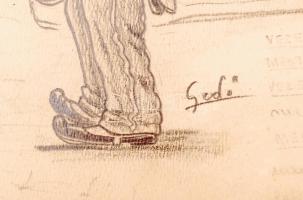 Gedő jelzéssel: Egy pedáns mester, pasztell, papír, paszpartuban, fa keretben, 25,5×20,5 cm