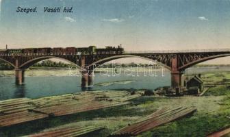 Szeged, Vasúti híd, gőzmozdony, kiadja G. H.