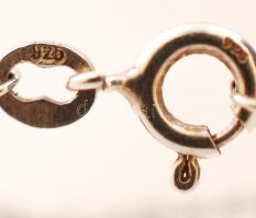 Ezüst, női nyaklánc 9db macskaszemmel(?) díszítve. jelzett, br.: 15,8gr