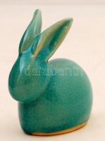 Kékeszöld repesztett mázas kerámia nyuszi, hibátlan, 10x10 cm
