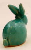 Kékeszöld repesztett mázas kerámia nyuszi, hibátlan, 10x10 cm