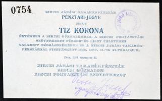Zirc 1919. 10K Zirczi Járási Takarékpénztár Pénztári-Jegye T:I Hungary / Zirc 1919. 10 Korona Receipt of the District Savings Bank of Zirc C:UNC Adamo ZIR-1.1
