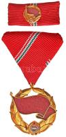 1957. "A Munka Vörös Zászló Érdemrendje" aranyozott, zománcozott Br kitüntetés mellszalagon, szalagsávval miniatűrrel, tokban T:1- Hungary 1957. "Red Flag Order of Labour" gold-plated enamelled Br decoration on ribbon, with miniature and thin ribbon, in case C:AU NMK 596.